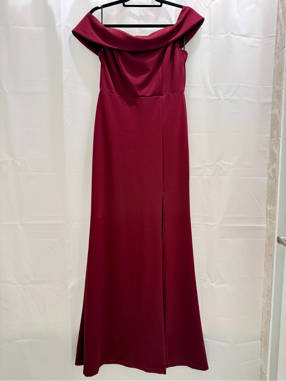 Lulu's Off-Shoulder Burgundy Evening Gown
